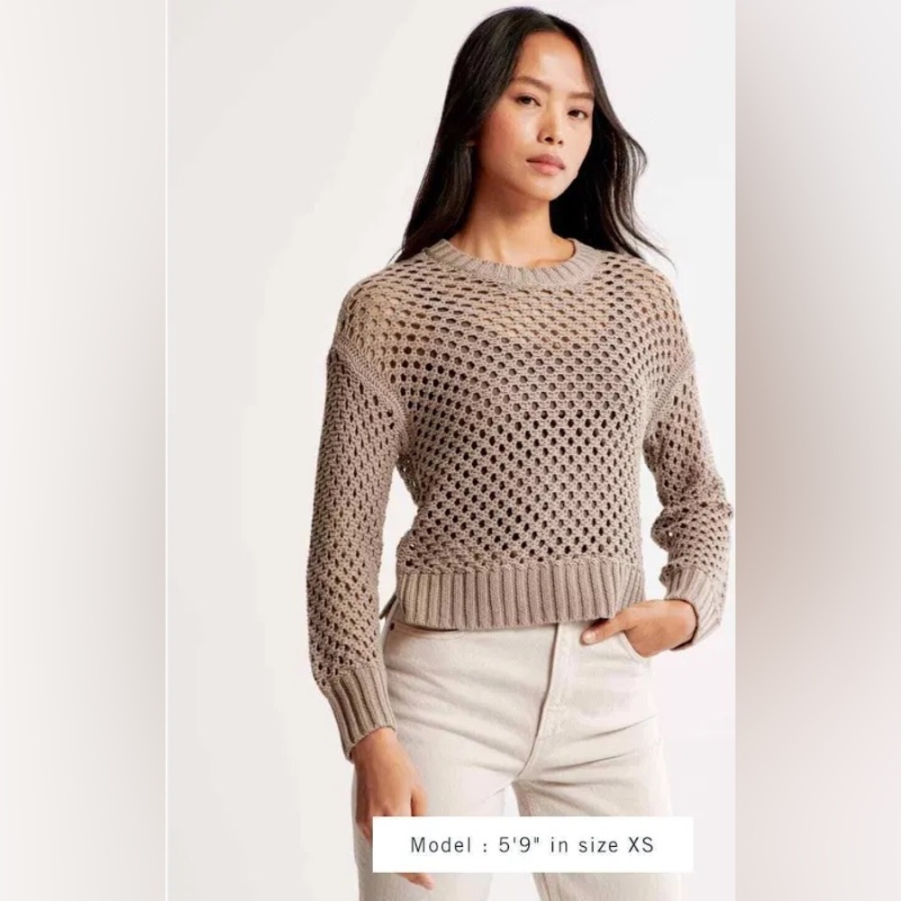Abercrombie & Fitch Brown Chunky Crochet Crew Top Sweater